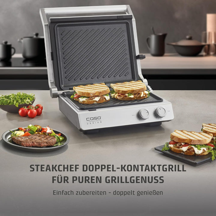 CASO SteakChef Kontaktgrill, 2000 W, PFAS-freie Keramik-Antihaftbeschichtung, abnehmbare Grillplatte