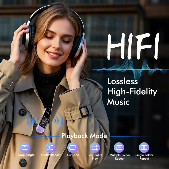 64GB Tragbarer USB MP3 Player mit Bluetooth 5.3, Clip für Sport & Laufen, FM Radio, Voice Recorder,