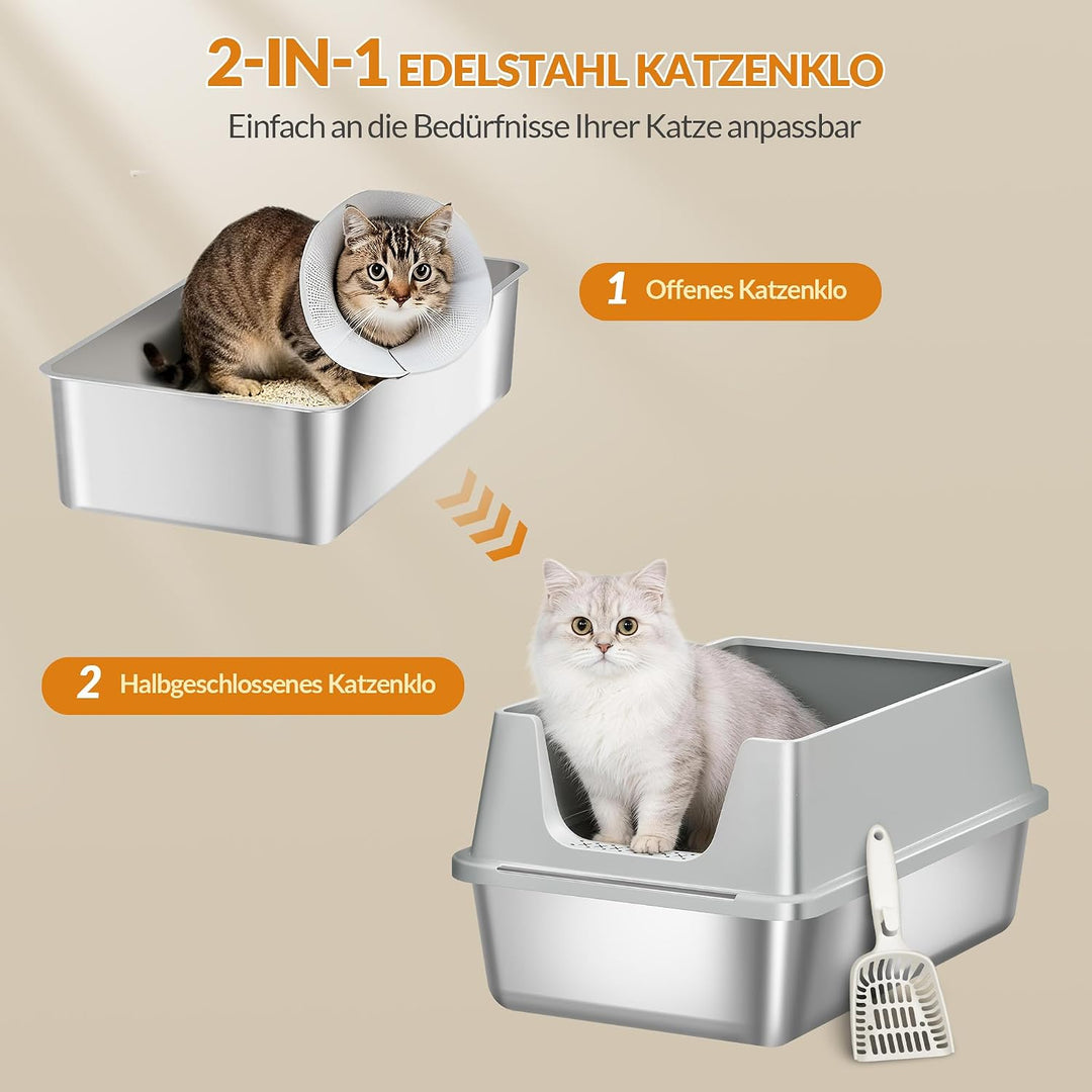 Katzenklo Edelstahl, XXL Hoher Rand Katzentoilette, Hellgrau Hellgrau 1 Stück, Hellgrau 1 Stück