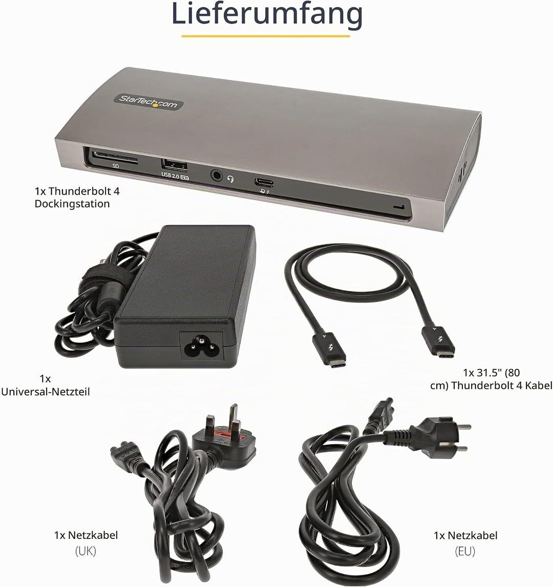 StarTech.com Thunderbolt 4 Dock, 96W PD, Einzelner 8K/Doppelmonitor 4K 60Hz, 3xTB4/USB4 Ports/4xUSB-
