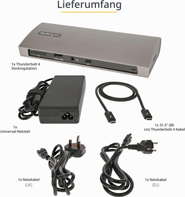 StarTech.com Thunderbolt 4 Dock, 96W PD, Einzelner 8K/Doppelmonitor 4K 60Hz, 3xTB4/USB4 Ports/4xUSB-