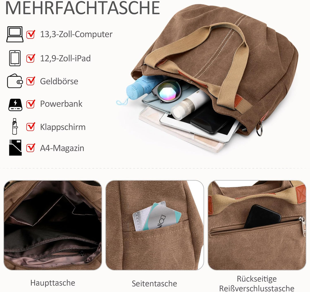 DIRRONA Casual Damen Segeltuch Umhängetasche Gross Kapazität Handtasche Reise Schultertasche Multifu