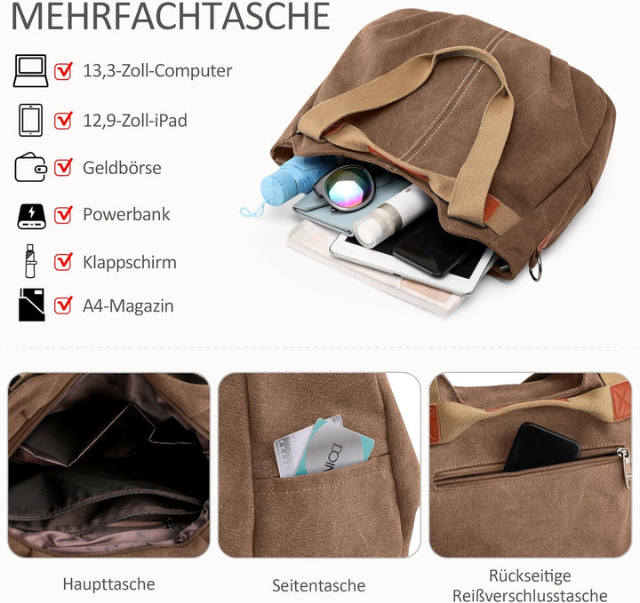 DIRRONA Casual Damen Segeltuch Umhängetasche Gross Kapazität Handtasche Reise Schultertasche Multifu