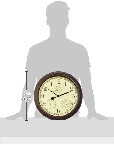 Esschert Design Wanduhr, Gartenuhr aus Kunststoff, rund, ca. 38 cm x 6,1 cm x 38 cm L, L