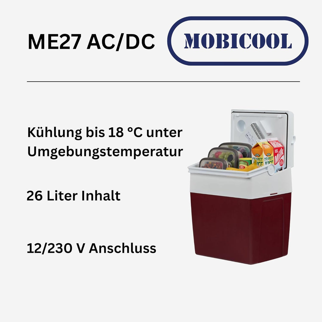 Mobicool ME27 elektrische Kühlbox 26L – 12V und 230V – Tragbare Camping Kühlbox für Auto, Wohnmobil,