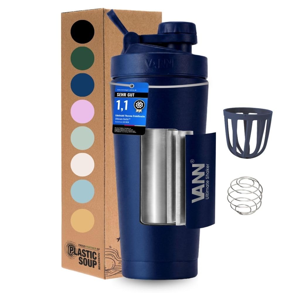 VANN Shaker Proteinshake 750ML - Thermo Shaker Edelstahl [12h kalt], Ideal als Schüttelbecher [Gym,