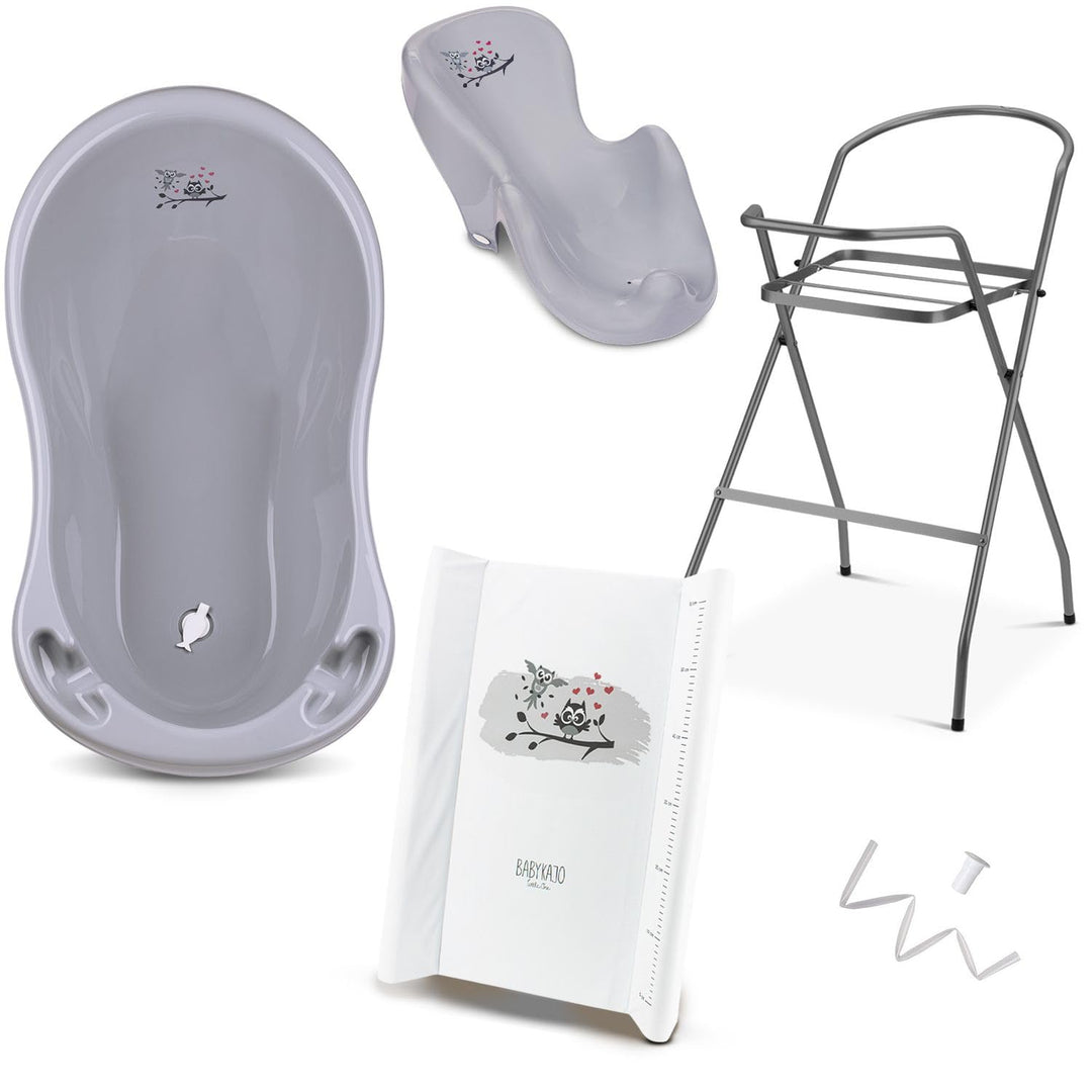 Babybadewanne mit Ständer 5 Set TÜV Rheinland geprüft - Babybadewanne + Baby Badewannensitz + Wickel
