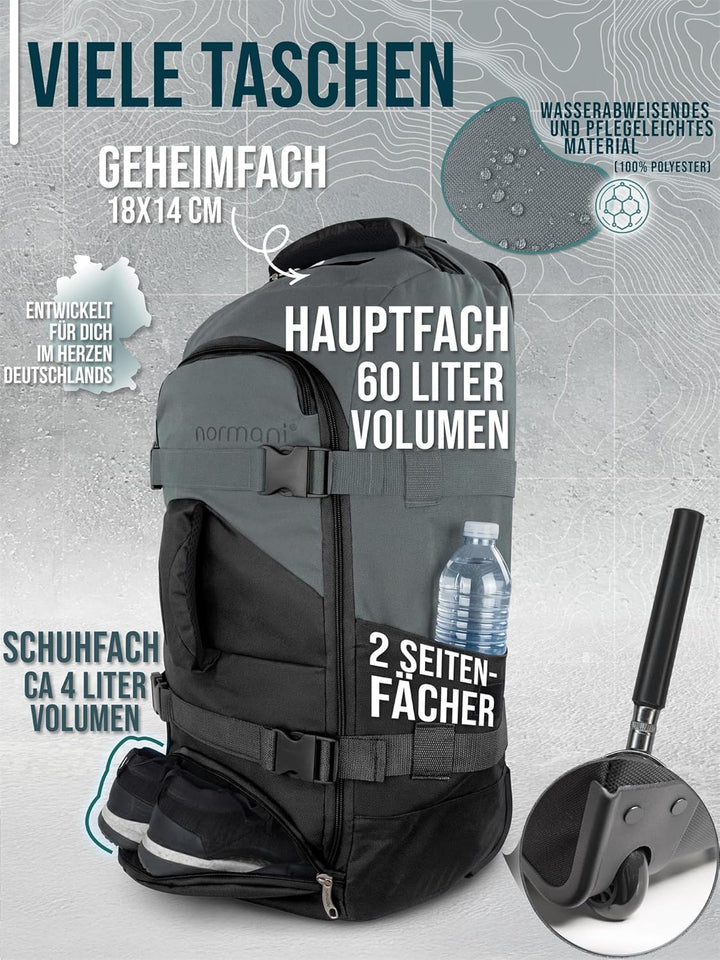 normani Backpacker Reisetaschen-Rucksack mit Trolleyfunktion - Trolley mit Frontloader Funktion und