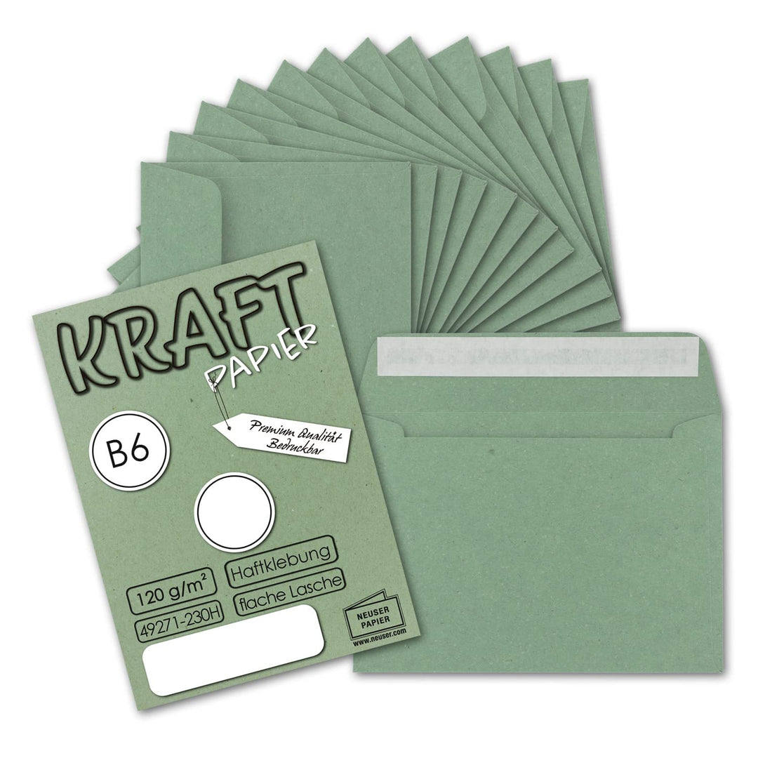 100x Vintage Umschläge in dunkelgrün (grün) - DIN B6 125 x 176 mm - 120 g/m² Kraftpapier Recycling U