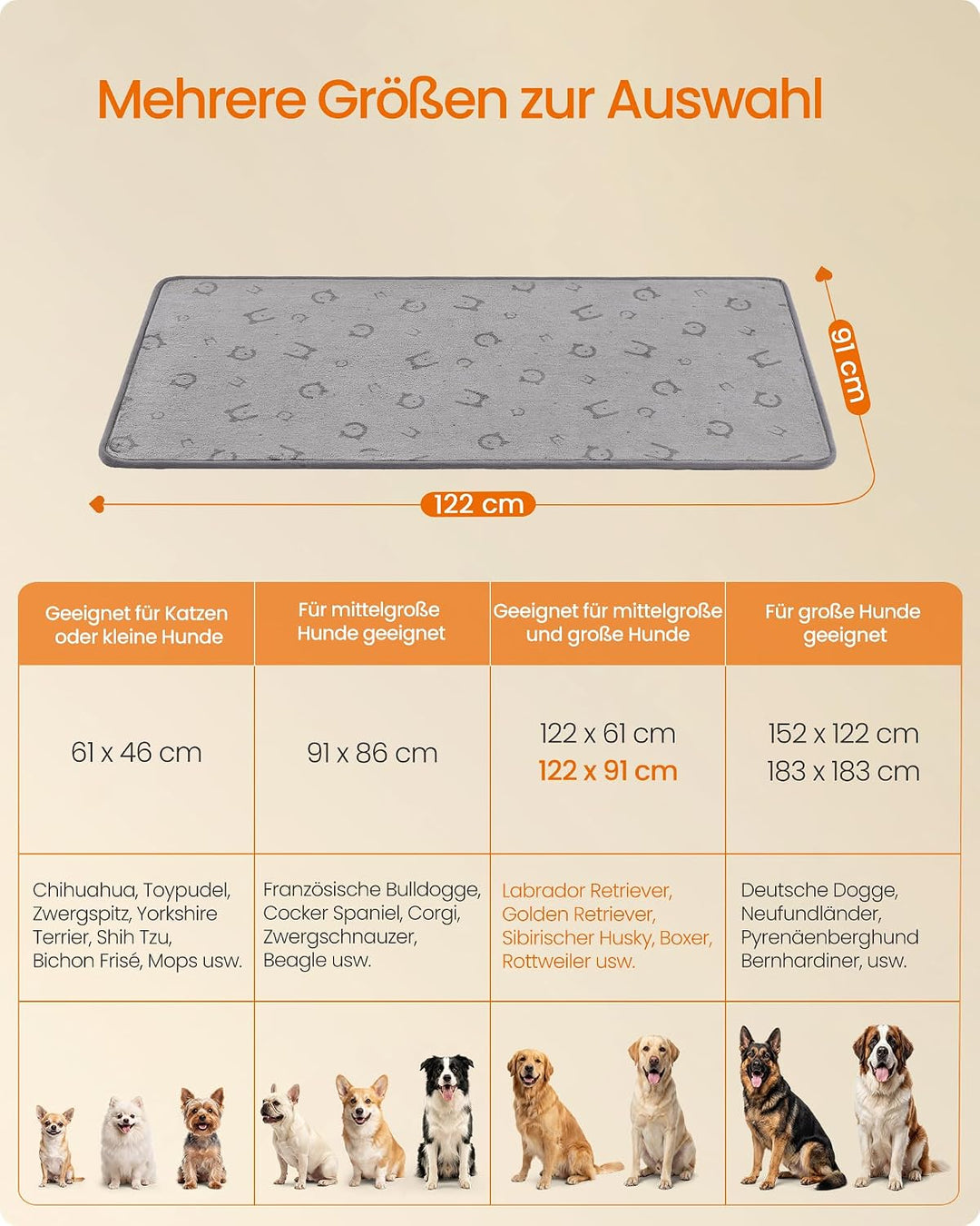 Feandrea Hundedecke, 2er Set, Wiederverwendbare Hundematte, 122 x 91 cm, XL, wasserdicht, auslaufsic