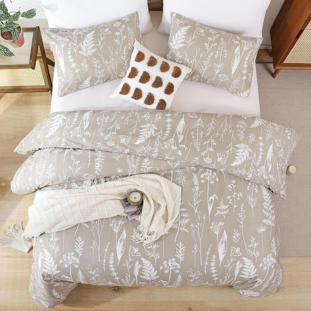 Tospass Bettwäsche 135x200 cm Blumen Blätter Pflanzen Muster Khaki Beige Beige Bettwäsche Set Floral