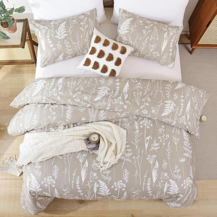 Tospass Bettwäsche 135x200 cm Blumen Blätter Pflanzen Muster Khaki Beige Beige Bettwäsche Set Floral