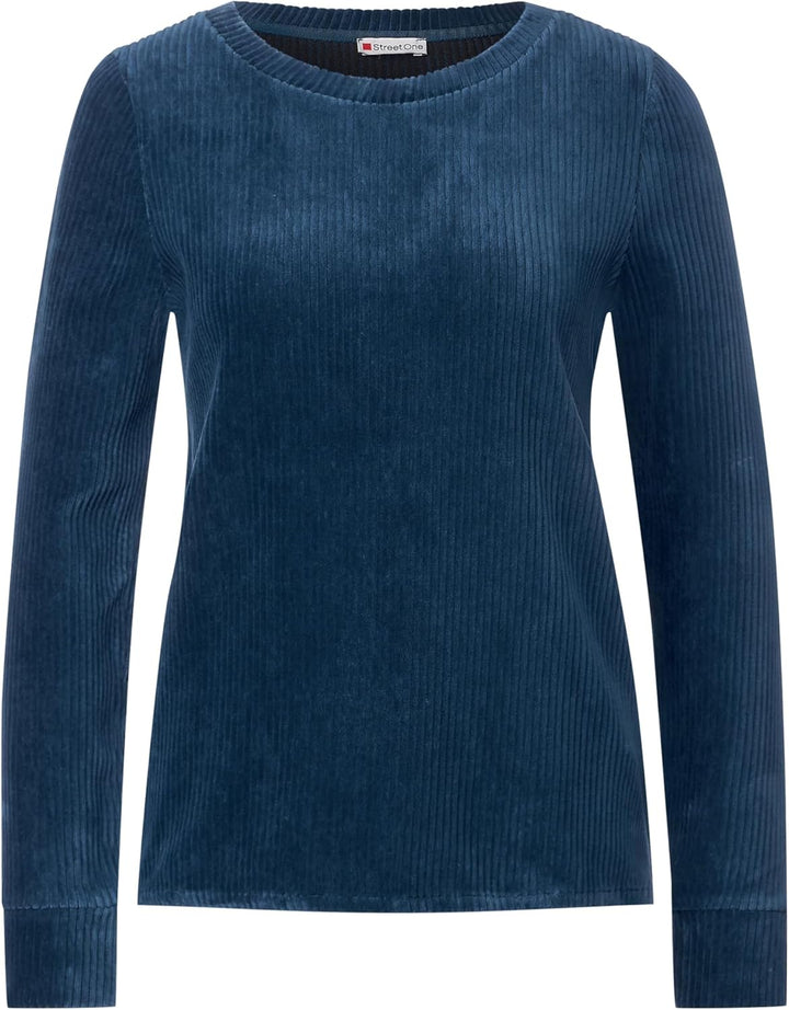 Street One Damen Cord Langarmshirt 42 Atlantic Blue, 42 Atlantic Blue
