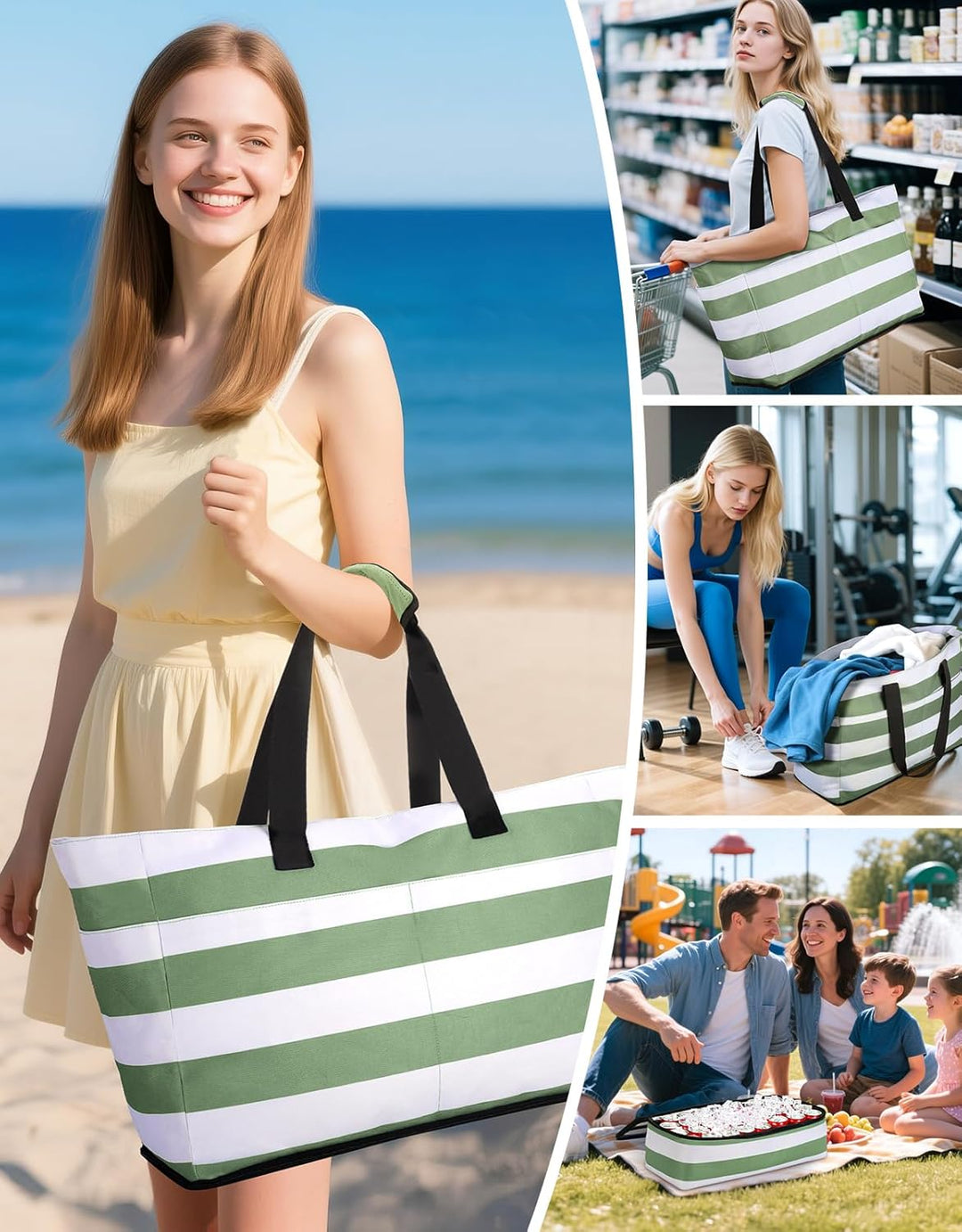 CIRYCASE Strandtasche XXL Familie mit Kühlfach, 54L Grosse Badetasche Strandtasche mit Reissverschlu