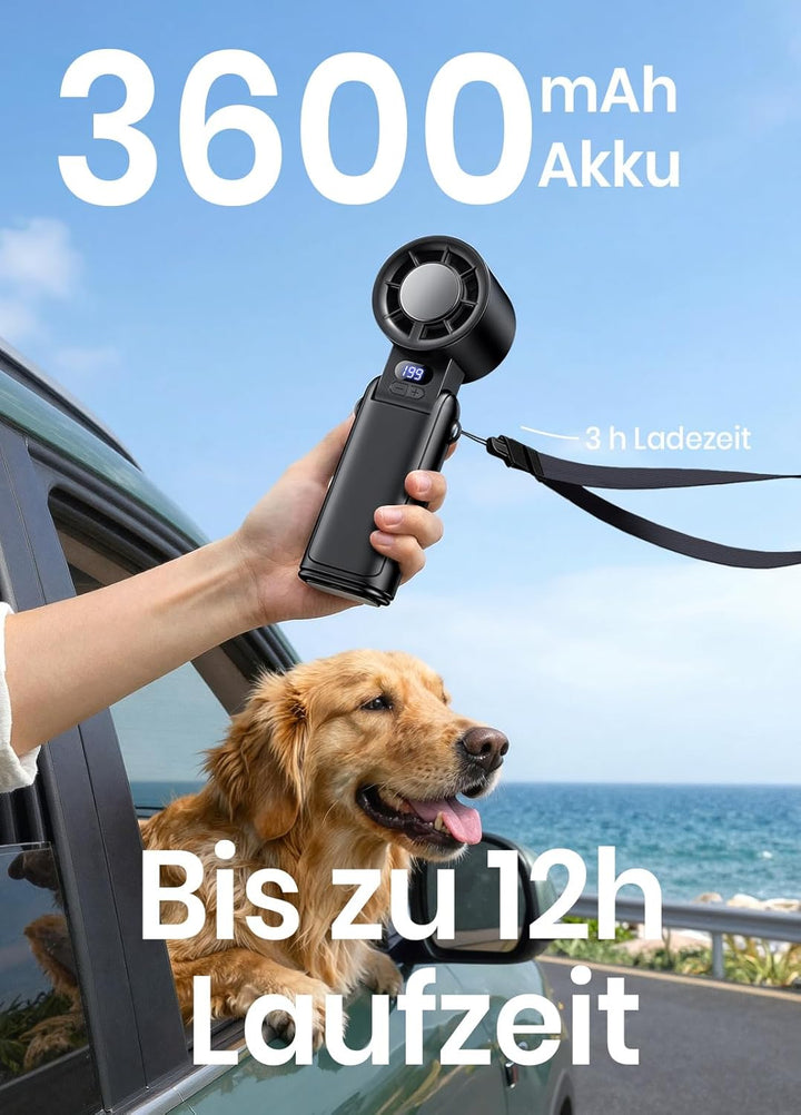 Handventilator Akku aufladbar mit LED-Display & Clip, 1-199 Stufen, 3-in-1 Ventilator für Hand, Nack