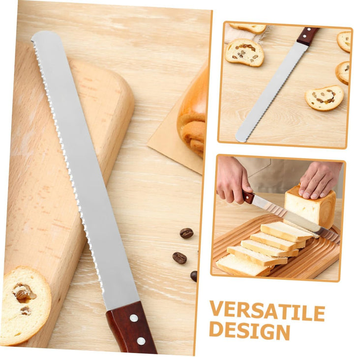 Alipis Brotschneider Holzgriff Edelstahl Toastschneider Küchenmesser für Brot Kuchen Schneidewerkzeu