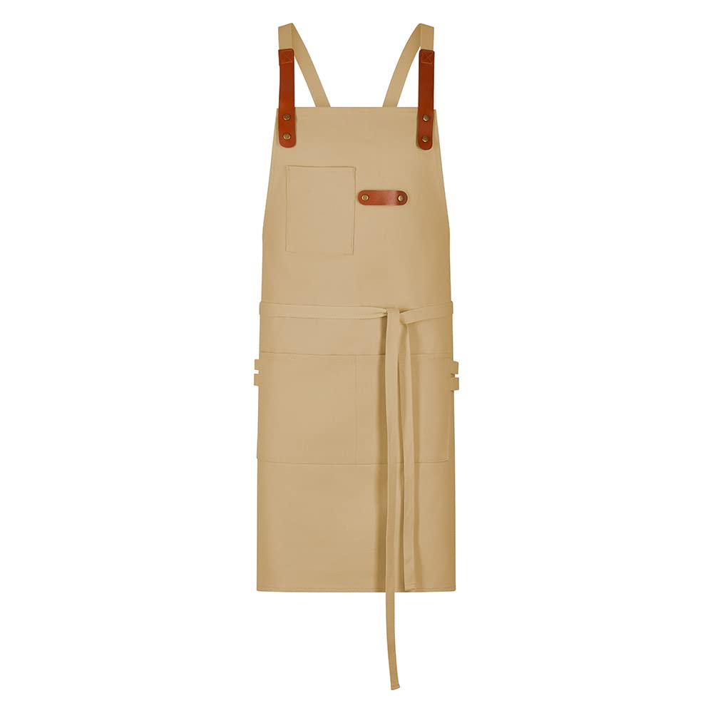EXNER Grill- & Latzschürze aus 100% Baumwolle – Robuste Canvas-Schürze mit Taschen & Kreuzbindung –