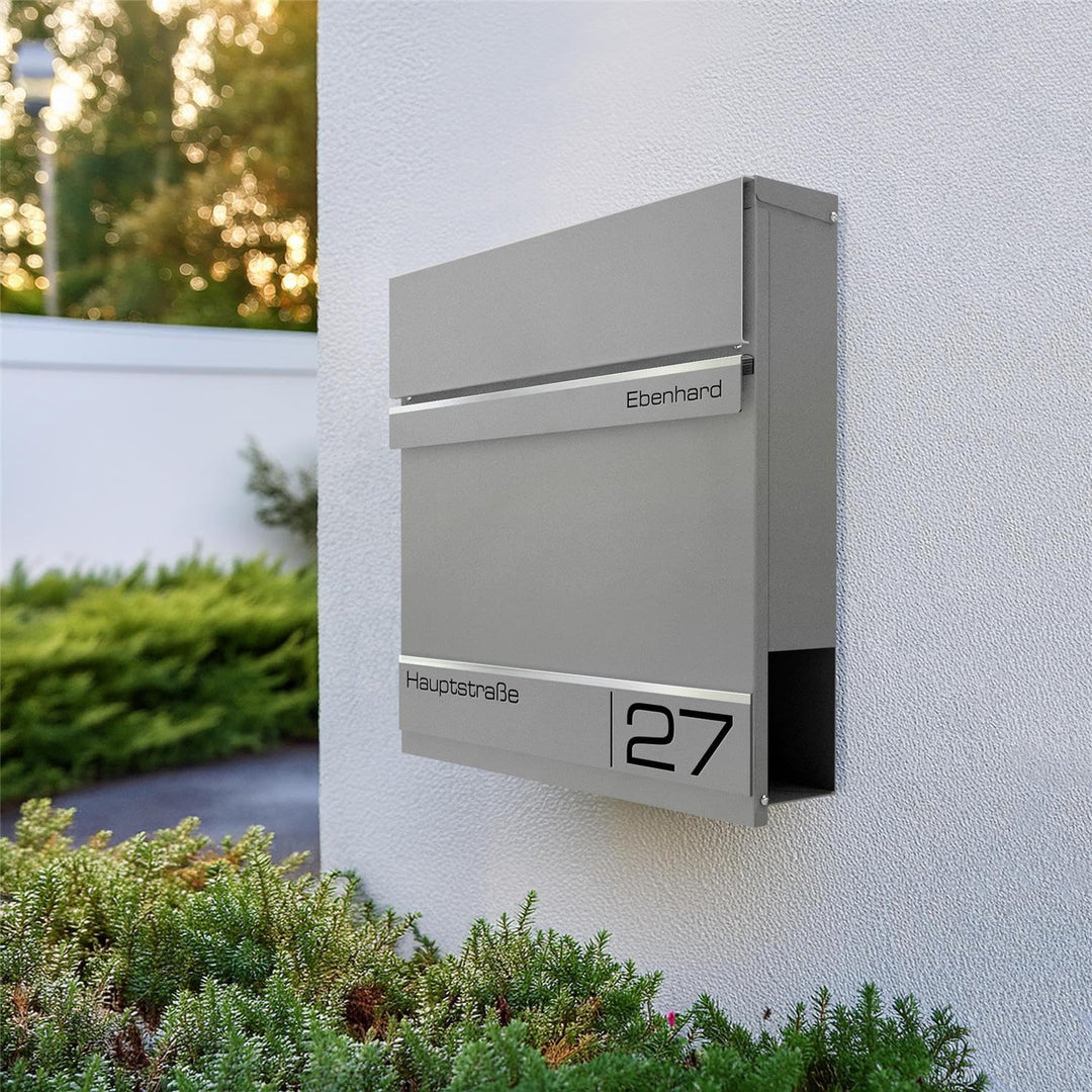 Metzler Briefkasten Graualuminium - Postkasten mit individueller Laser Gravur - RAL9007 Graualuminiu
