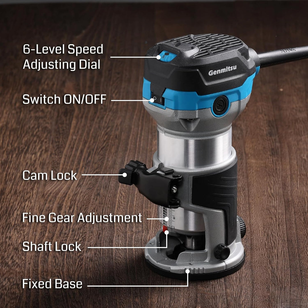 SainSmart 1,25 HP Handtrimmer-Router, kompakter Holzwerkzeug-Router mit Festbasis, 6 variable Geschw