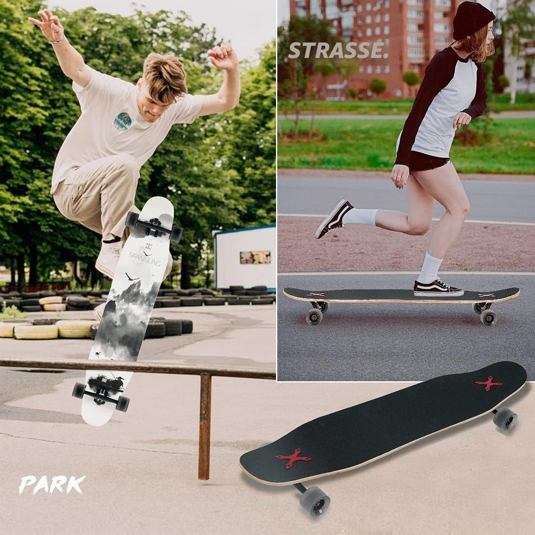 Opurtdor Longboard 118CM Pro Skateboard, Cruiser Trick Skateboard, Komplettes 8 Etagen Ahornholz, Sc
