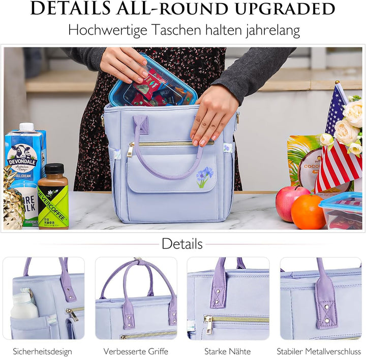 Hihealer Deluxe Lunch Tasche Damen mit Seltenem Blumenmuster - Grosse Auslaufsichere Isolierte Kühlt