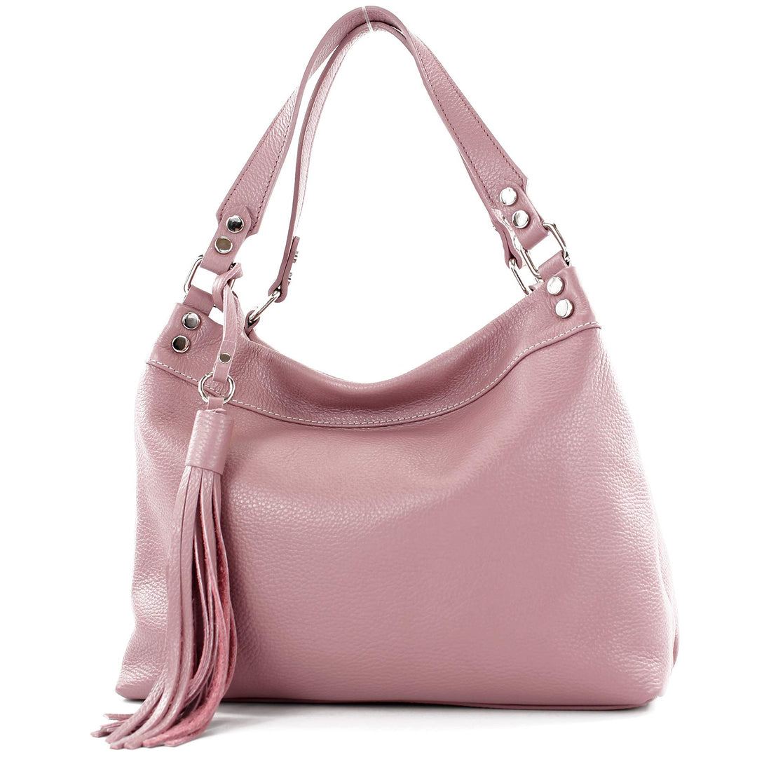 modamoda de - T201 - ital. Damen Schultertasche aus Echtleder Altrosa, Altrosa