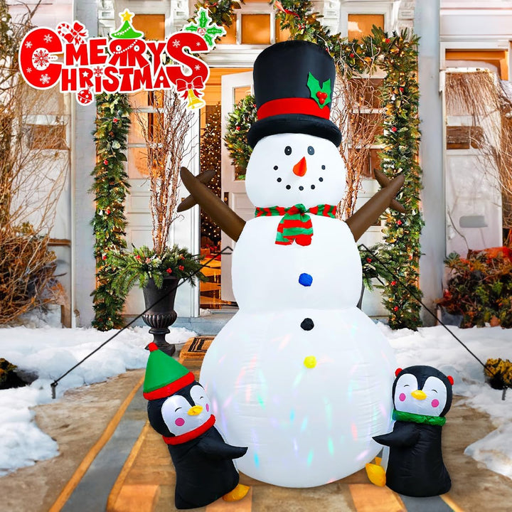 2,44m/8FT Aufblasbarer Schneemann mit 2 Pinguinen – LED Weihnachtsdeko Outdoor, Frosty Figur Beleuch