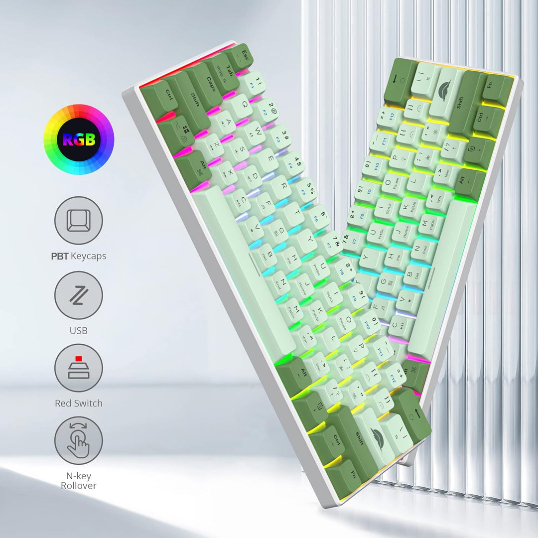Fogruaden Matcha 60% mechanische Gaming-Tastatur, USB-C, 61 Tasten, RGB-Hintergrundbeleuchtung, rote