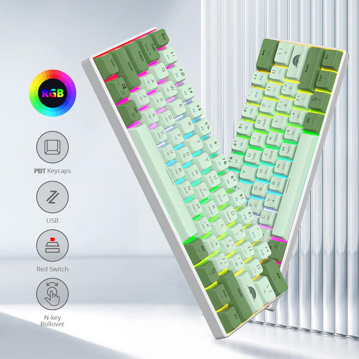 Fogruaden Matcha 60% mechanische Gaming-Tastatur, USB-C, 61 Tasten, RGB-Hintergrundbeleuchtung, rote