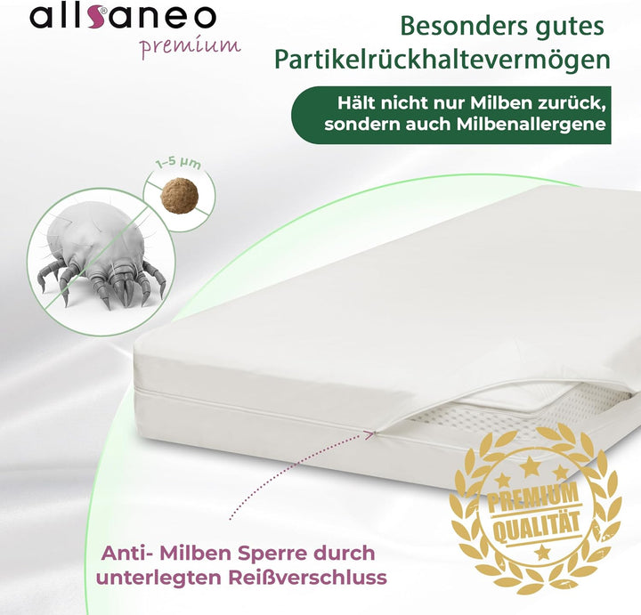 allsaneo Premium Allergiker-Matratzen-Bezug 180x200x8cm für Topper Anti Milben Encasing extra weich