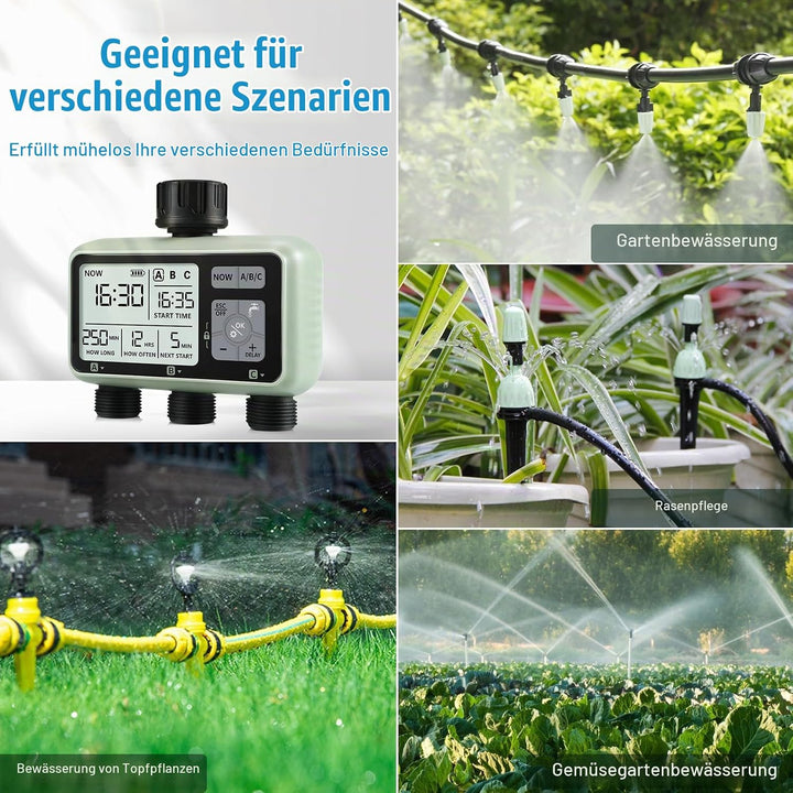 CROSOFMI Bewässerungscomputer 3 Ausgänge Garten Wasser zeitschaltuhr automatische bewässerung/LCD-Bi