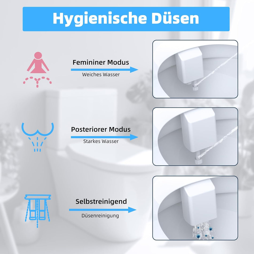 Hibbent Bidet Aufsatz für Toilette, Cold/Heiss Water Bidet Dusch-WC,Intimreinigung mit Selbstreinige