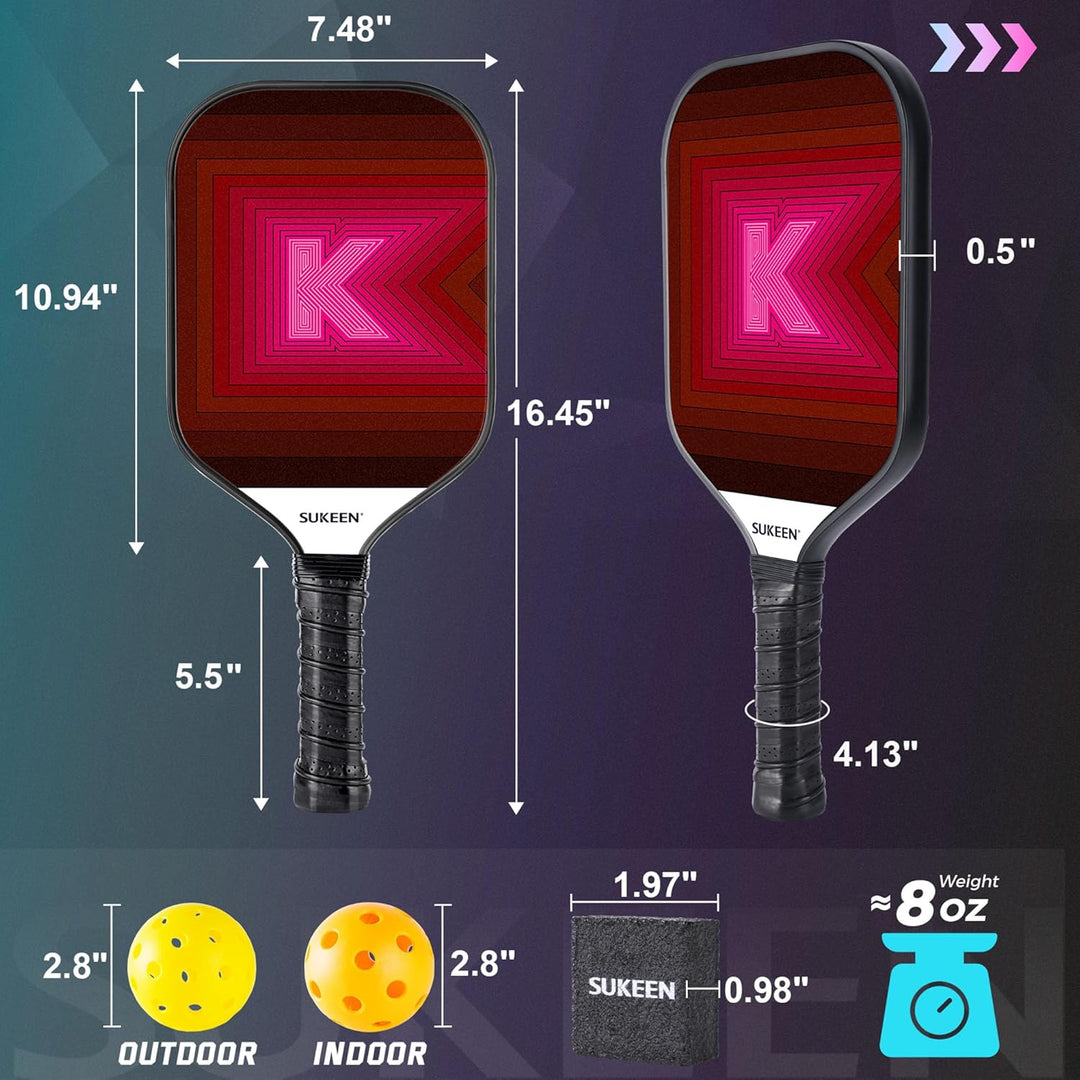 Sukeen Pickleball Schläger Set von 2, Fiberglas Oberfläche Pickleball Set mit Pickleball Racket, Pic