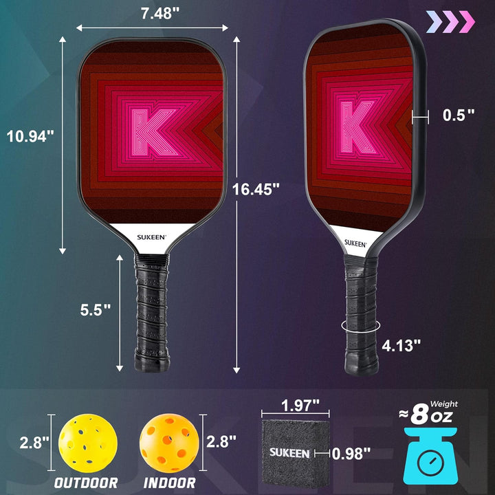 Sukeen Pickleball Schläger Set von 2, Fiberglas Oberfläche Pickleball Set mit Pickleball Racket, Pic