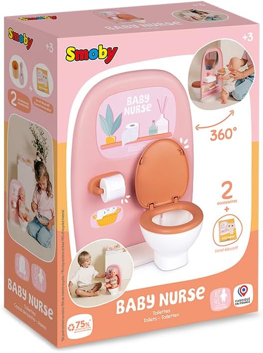 Smoby - Baby Nurse Puppen-Badezimmer - Puppentoilette mit Waschbecken, Spiegel & Zubehör - Rollenspi