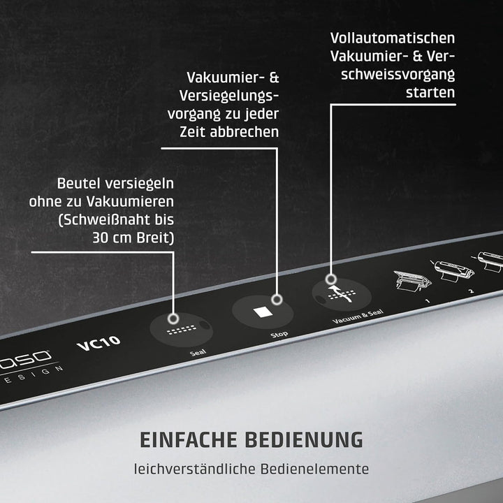 CASO VC10 Vakuumierer - Vakuumiergerät, Lebensmittel bleiben vakuumiert bis zu 8x länger frisch, 30c