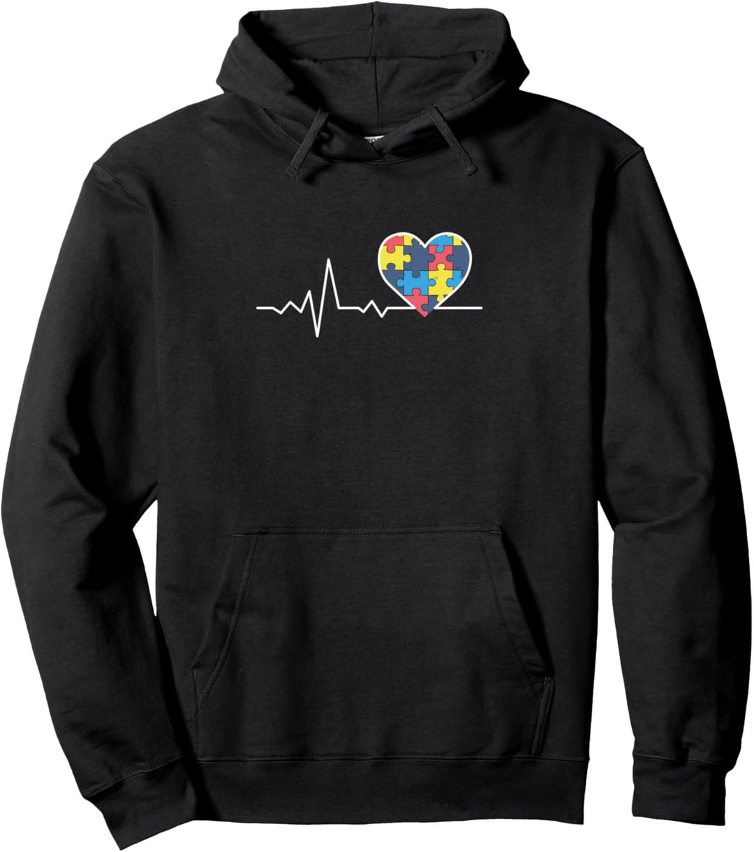 Autism Awareness Gift Autism Puzzle Heartbeat Gift Pullover Hoodie