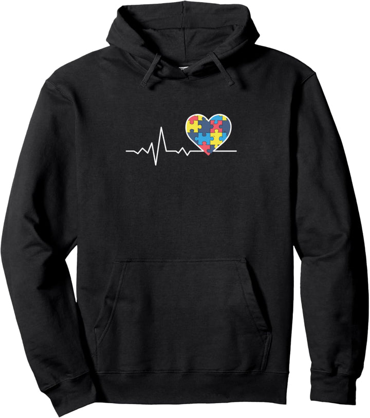 Autism Awareness Gift Autism Puzzle Heartbeat Gift Pullover Hoodie