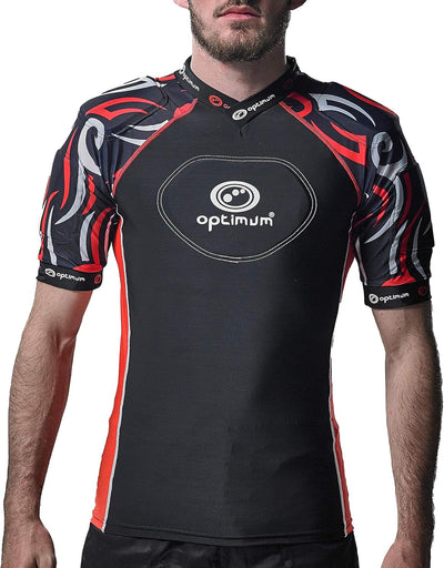 Optimum Razor Rugby Oberteil mit Schulterschutz Schwarz/Rot Large Boys (X-Small) Junior, Schwarz/Rot