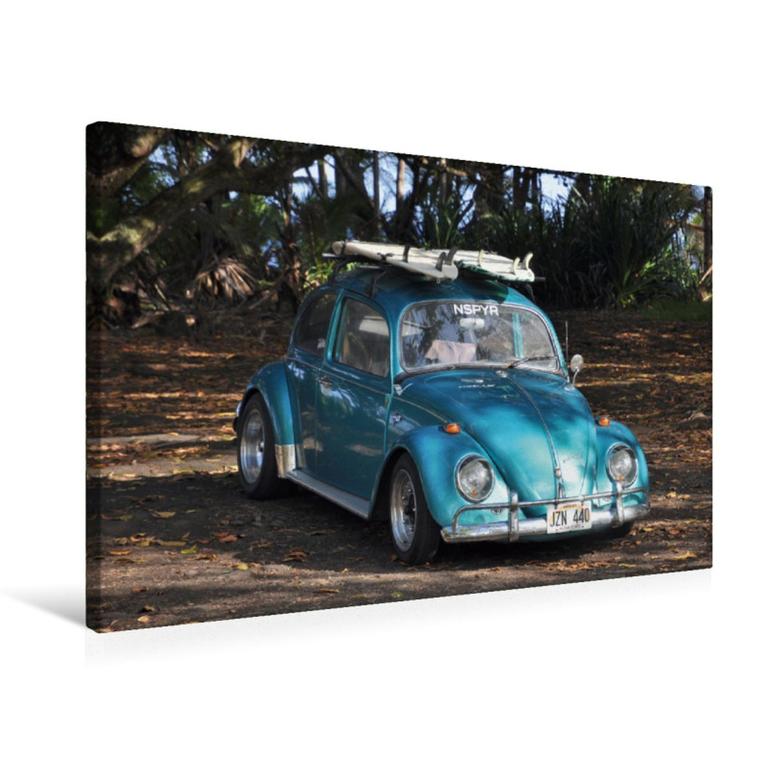 Premium Textil-Leinwand 75 x 50 cm Quer-Format VW Käfer, Hawaii | Wandbild, HD-Bild auf Keilrahmen,