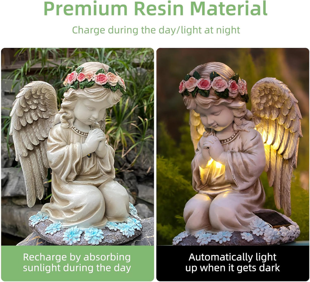 Tuzsocr Solar Engel Gartenstatuen - Betende LED-Schutzengel-Figur, Grablicht Outdoor-Dekoration, Wet