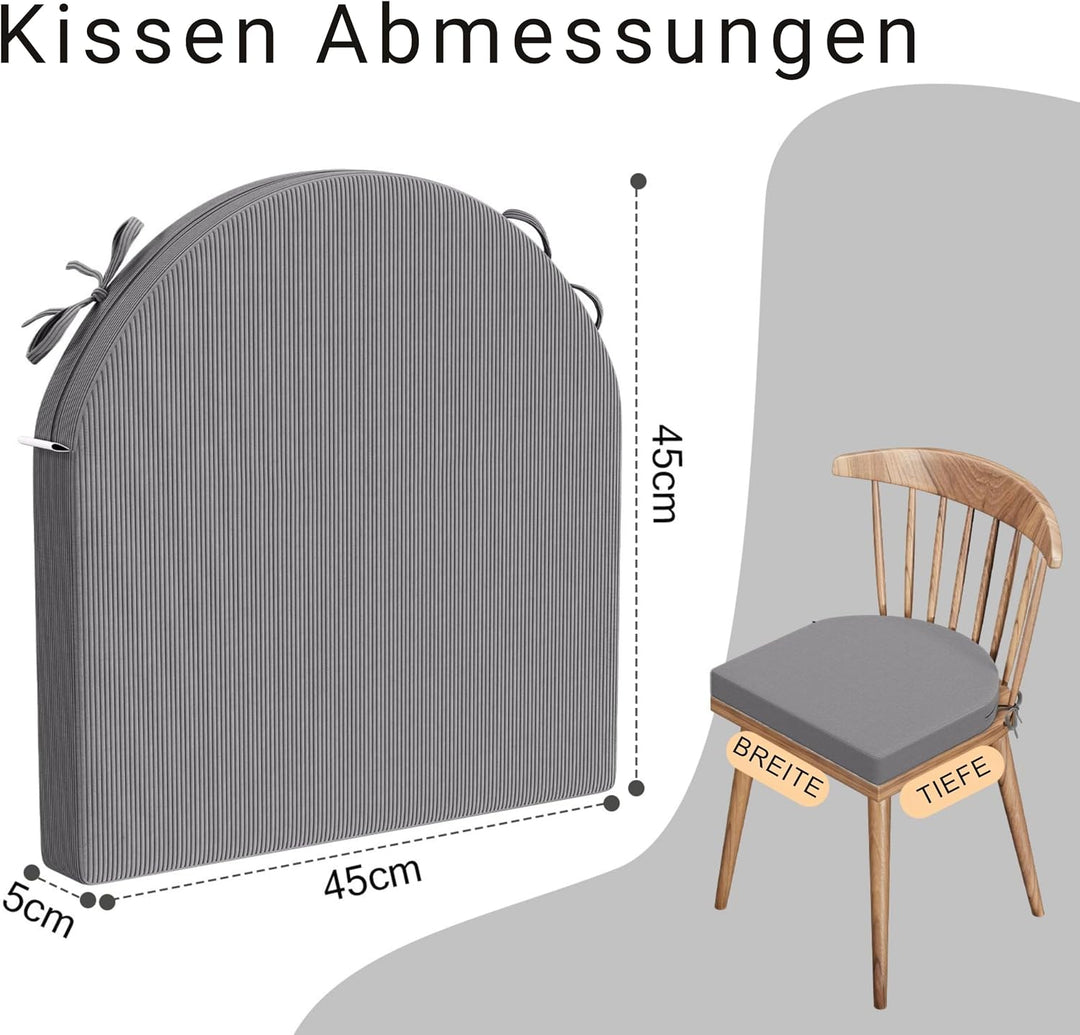Stuhlkissen 45x45x5cm (2er-Set) Hellgrau - Hochdichter Schaumstoff Indoor/Outdoor für Küche, Esszimm