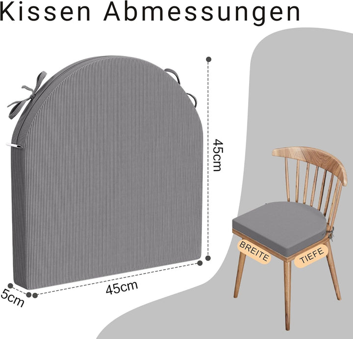Stuhlkissen 45x45x5cm (2er-Set) Hellgrau - Hochdichter Schaumstoff Indoor/Outdoor für Küche, Esszimm