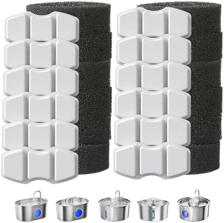Katzenbrunnen Edelstahl und Ersatzfilter, 2.2L Trinkbrunnen für Katze mit 2 Trinkstellen und LED-Anz