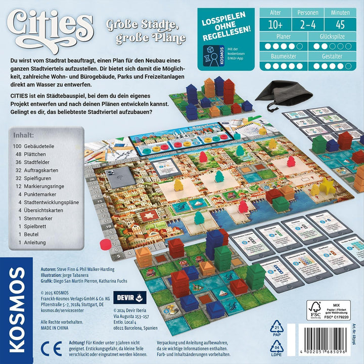 KOSMOS 685096 Cities - Grosse Städte, grosse Pläne, Städtebauspiel, Brettspiel für 2-4 Spieler, Gese