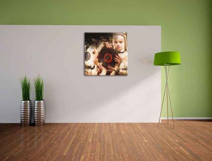 Pixxprint Mysteriöse DJ Frauen Pinsel Effekt, Format: 70x70 auf Leinwand, 70x70