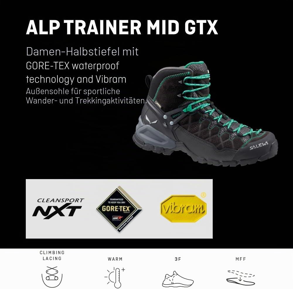 Salewa Herren Ms Alp Trainer Mid GTX Trekking-&amp; Wanderstiefel 40 EU Onyx Pale Frog, 40 EU Onyx Pale