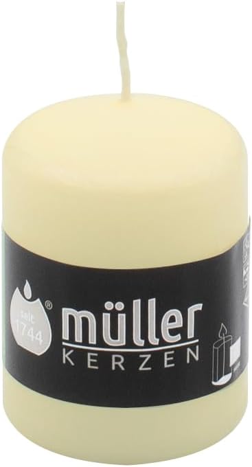 Müller Stumpenkerzen - Set mit 6 Säulenkerzen - Elfenbein - 57 x 81 mm - Brenndauer: 15 Stunden - Tr