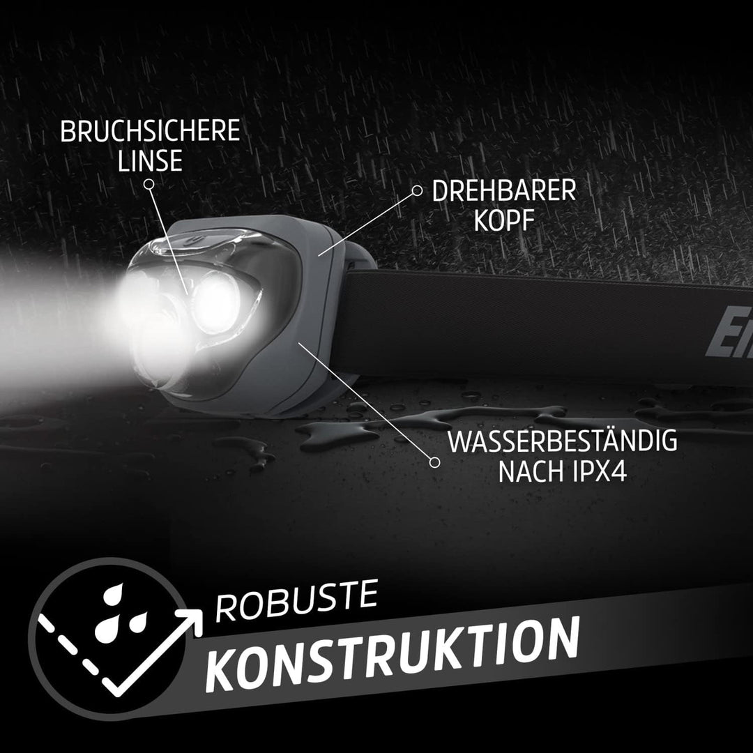 Energizer Stirnlampe LED, Vision HD Plus, Superhelle Kopflampe für Camping, Outdoor und Wandern, Bat