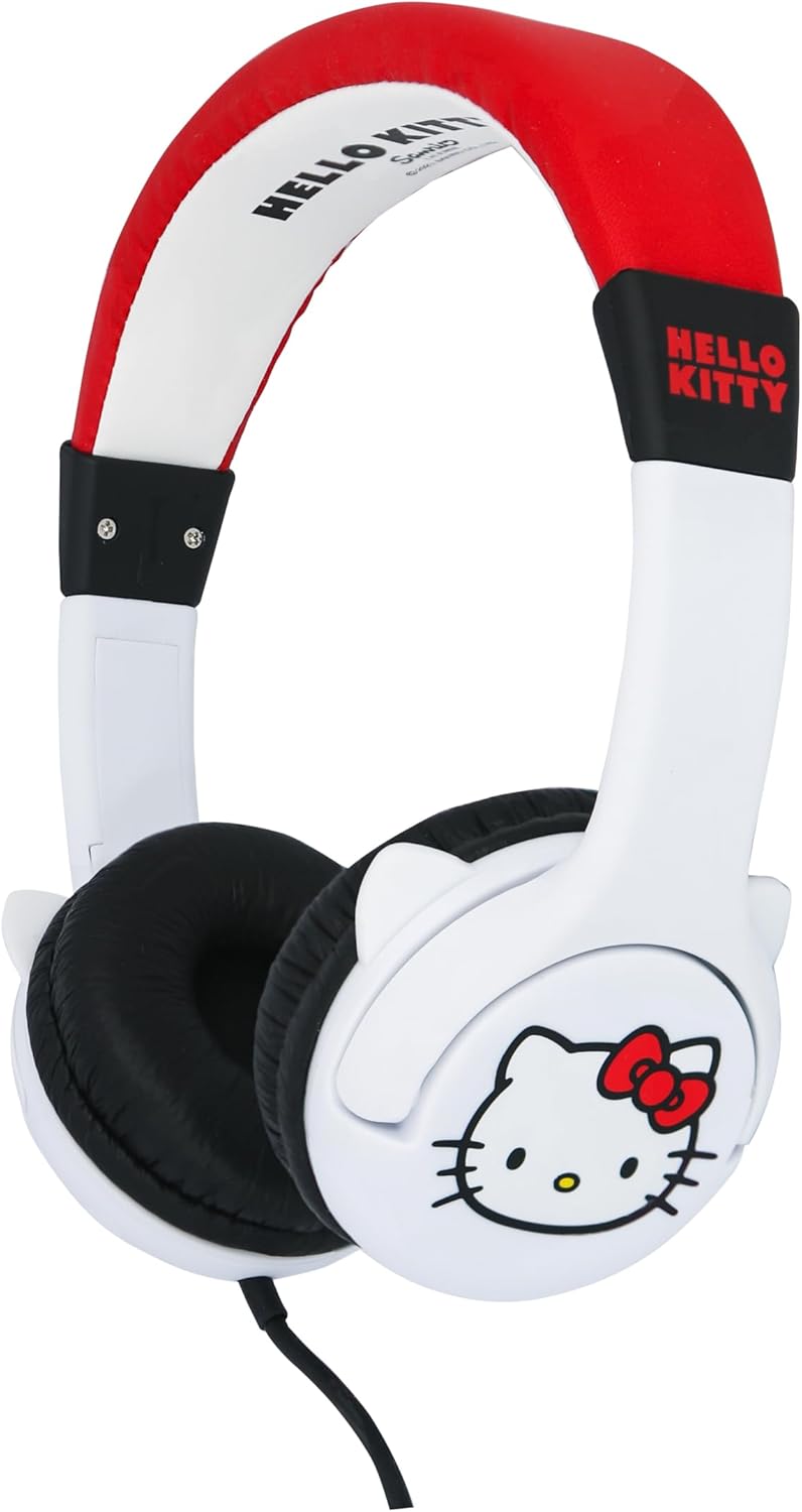 OTL Technologies HK1180 Hello Kitty Kopfhörer für Kinder, kabelgebunden, mit geformten Ohren, Weiss